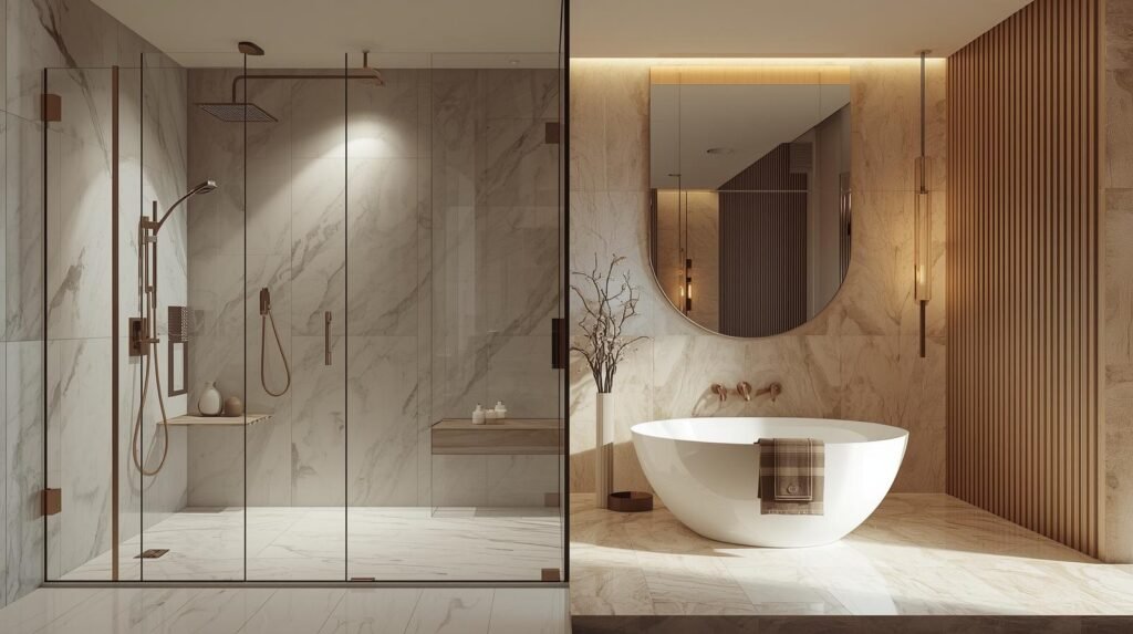 walk-in shower vs bathtub modern bathroom comparison